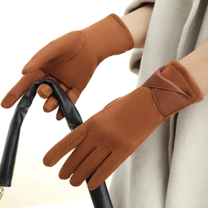 Women's Solid Color Warm Fleece Lined Sueded Gloves - image 13