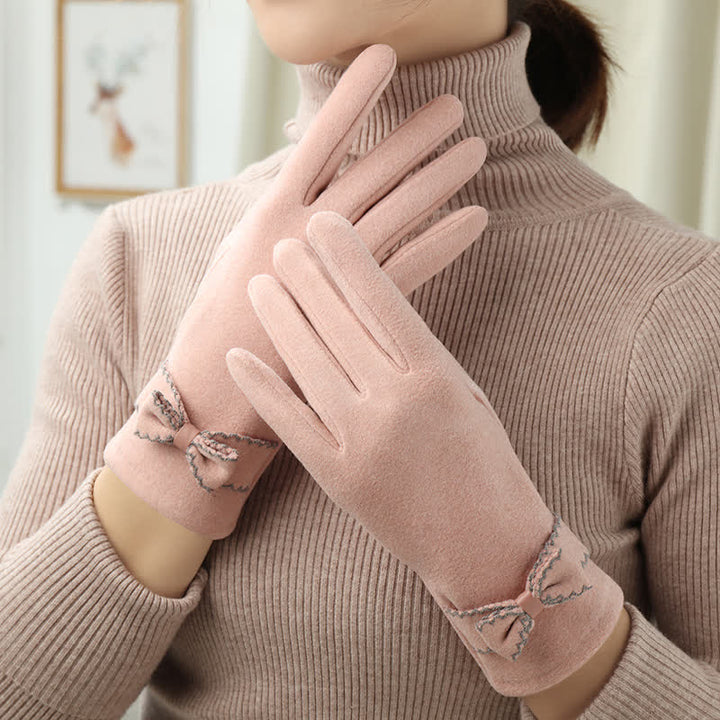 Women's Cute Bow Knot Full Finger Cover Gloves - Pink - image 16