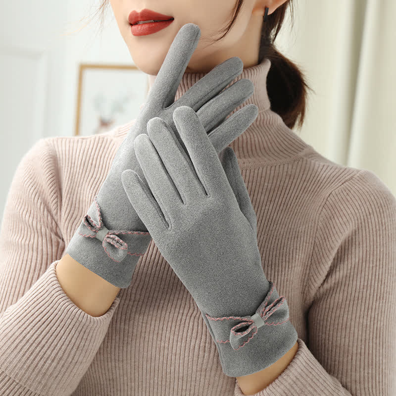 Women's Cute Bow Knot Full Finger Cover Gloves - Gray - image 13