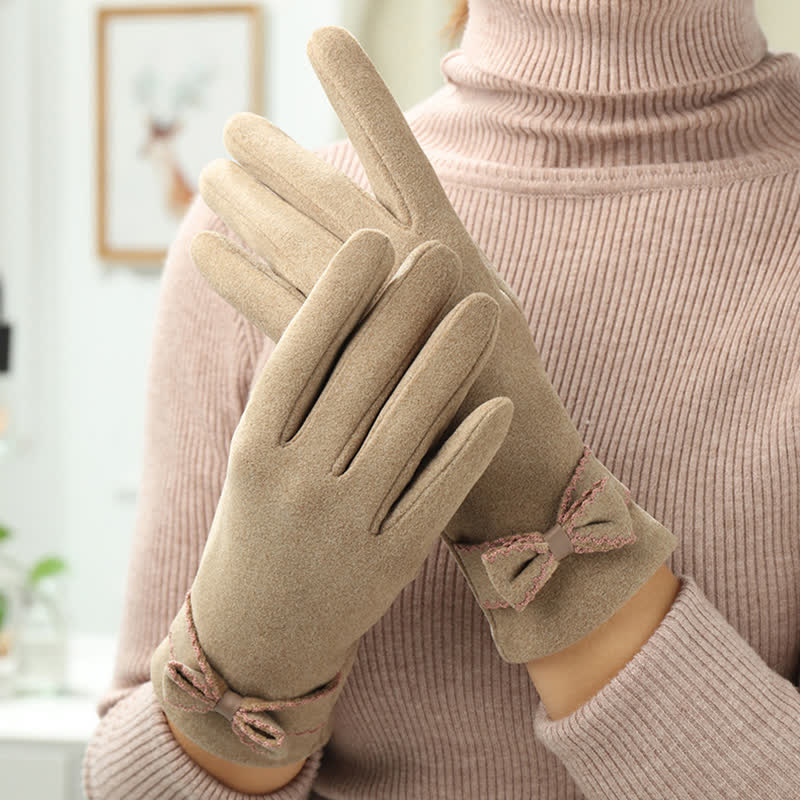 Women's Cute Bow Knot Full Finger Cover Gloves - image 5