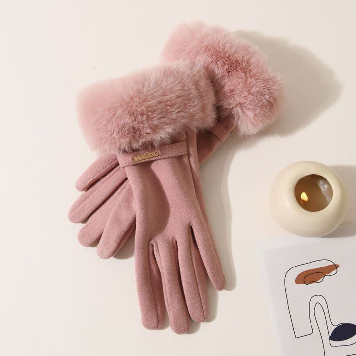 Women's Warmer Plush Fluffy Wrist Touch Screen Gloves - Pink - image 8