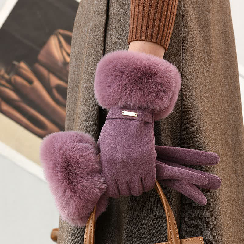 Women's Warmer Plush Fluffy Wrist Touch Screen Gloves - Purple - image 5