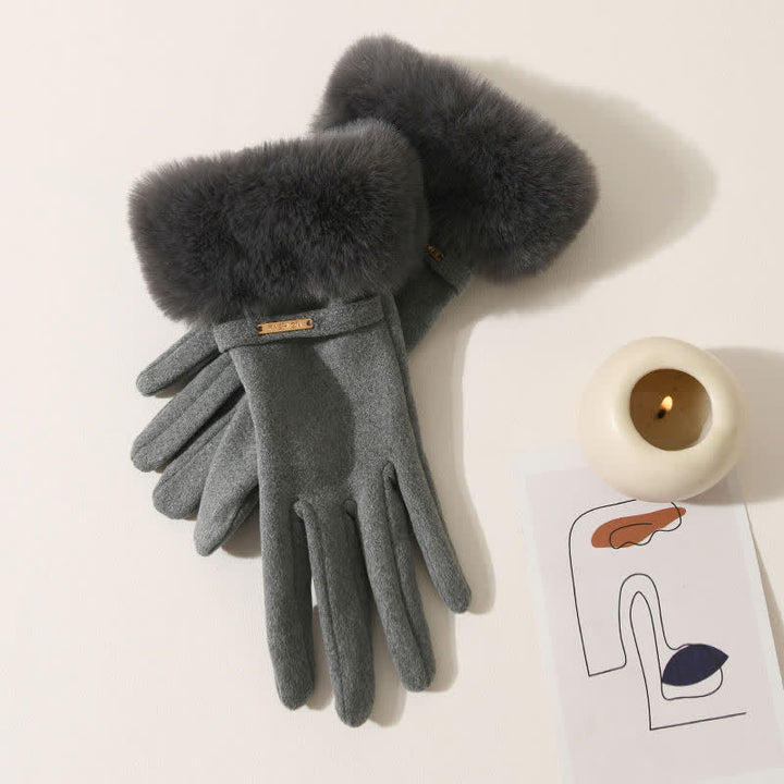 Women's Warmer Plush Fluffy Wrist Touch Screen Gloves - Gray - image 10