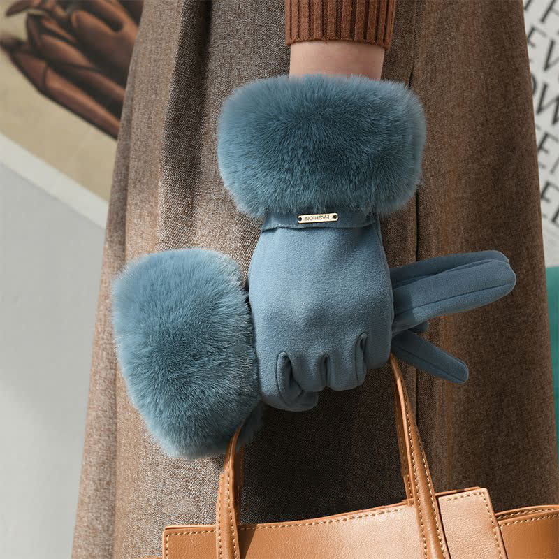 Women's Warmer Plush Fluffy Wrist Touch Screen Gloves - Dark Cyan - image 7