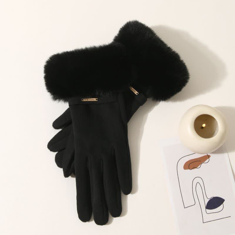 Women's Warmer Plush Fluffy Wrist Touch Screen Gloves - Black - image 9