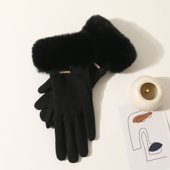 Women's Warmer Plush Fluffy Wrist Touch Screen Gloves - Black - image 9