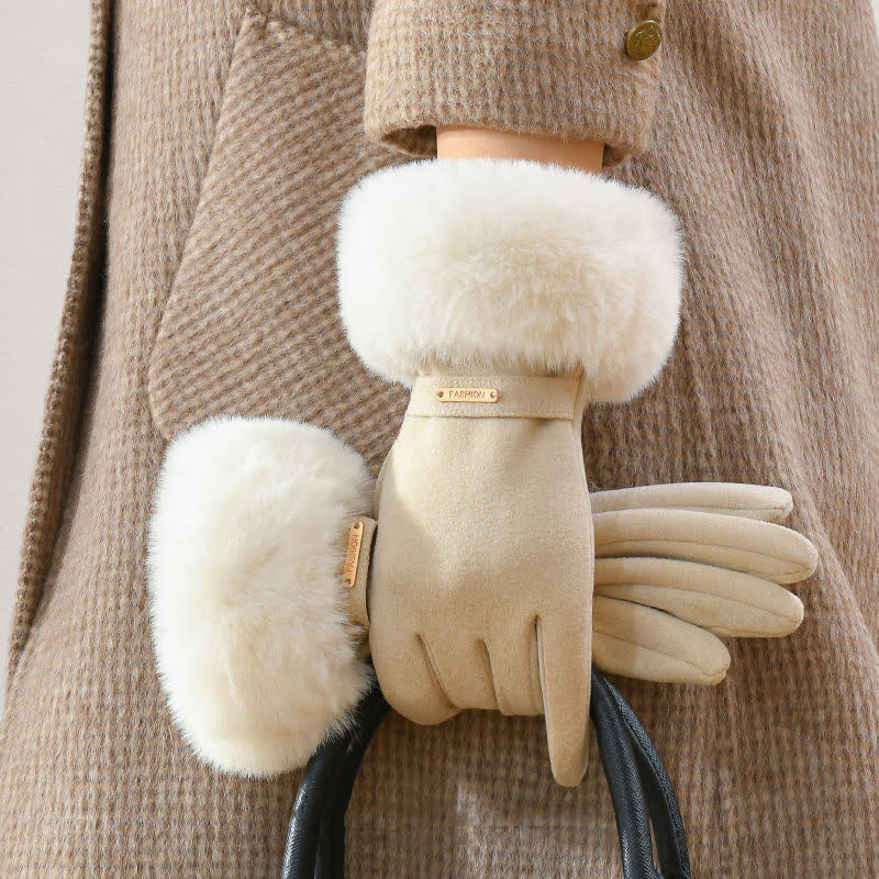 Women's Warmer Plush Fluffy Wrist Touch Screen Gloves - Ivory - image 0
