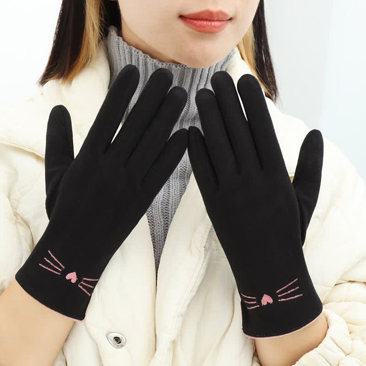 Women's Cute Cat Embroidery Screen Touch Finger Tip Gloves - image 10