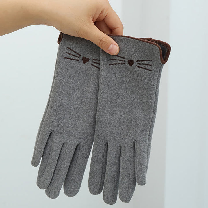 Women's Cute Cat Embroidery Screen Touch Finger Tip Gloves - image 7