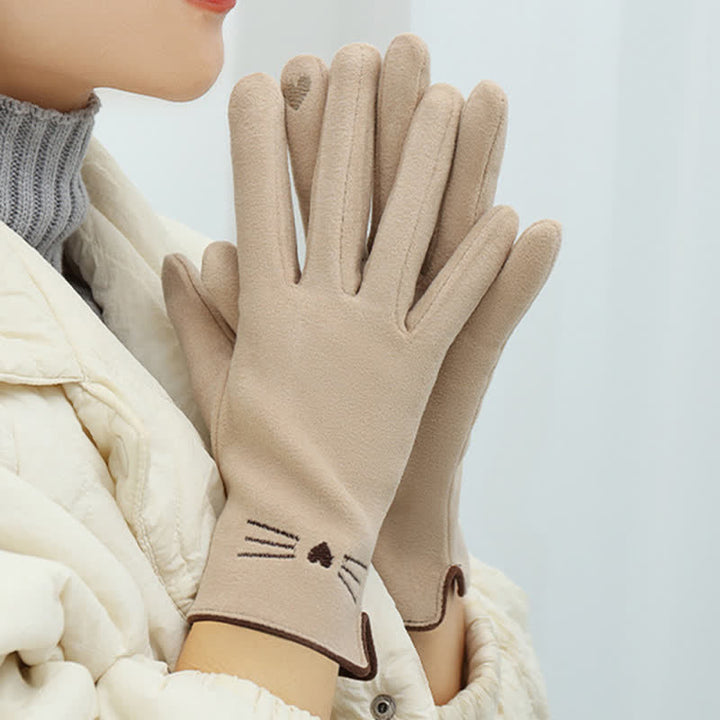 Women's Cute Cat Embroidery Screen Touch Finger Tip Gloves - image 12