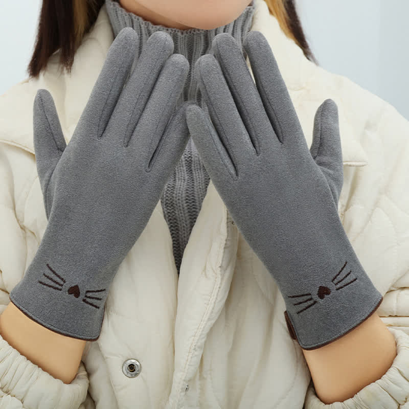 Women's Cute Cat Embroidery Screen Touch Finger Tip Gloves - image 4