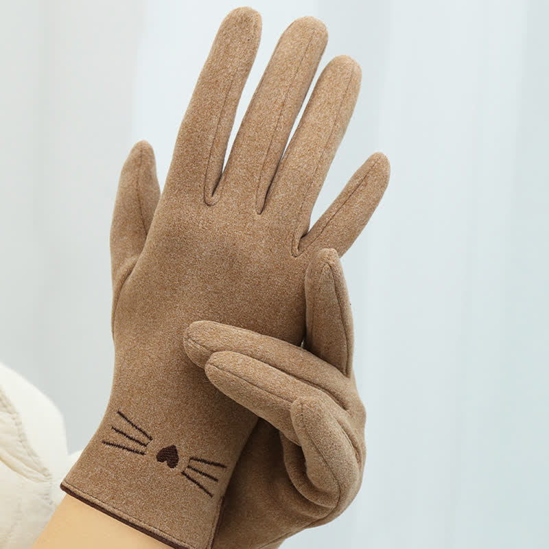 Women's Cute Cat Embroidery Screen Touch Finger Tip Gloves - image 2