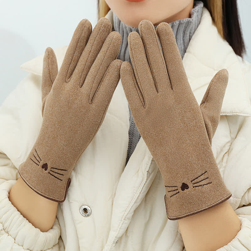 Women's Cute Cat Embroidery Screen Touch Finger Tip Gloves - image 1