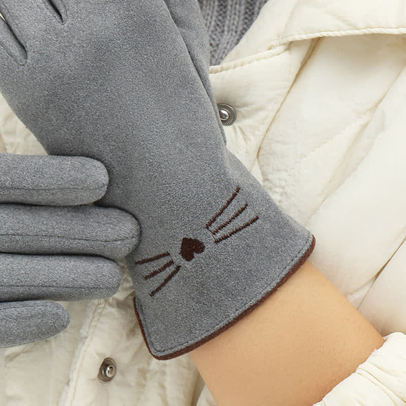 Women's Cute Cat Embroidery Screen Touch Finger Tip Gloves - image 5