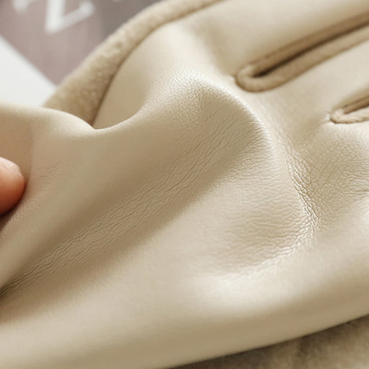 Women's Elegant Winter Suede Metal Buckle PU Leather Gloves - image 7