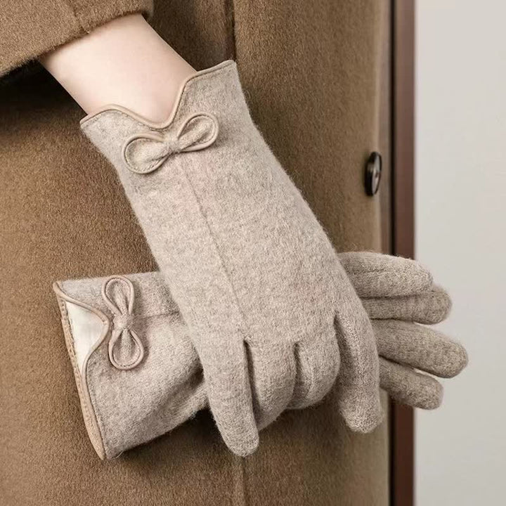 Women's Sweet Little Bow Knot Heart Design Gloves - Khaki - image 0