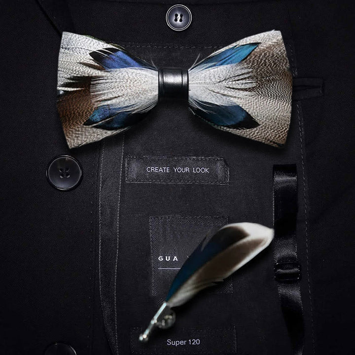 Brown & Blue Peacock Feather Bow Tie with Lapel Pin -  Adult - image 0