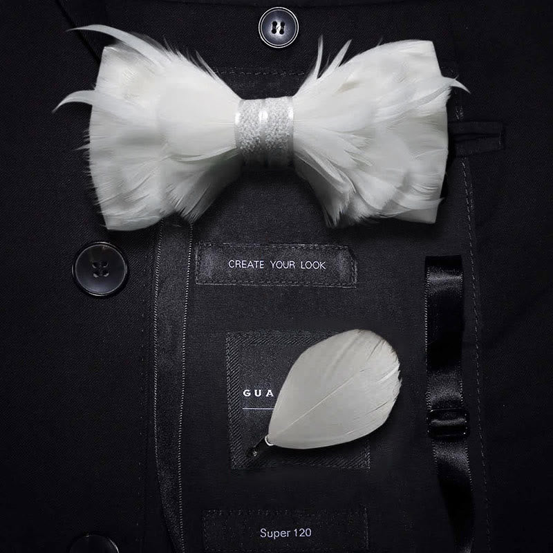 Pure White Prince Feather Bow Tie with Lapel Pin - Adult - image 0
