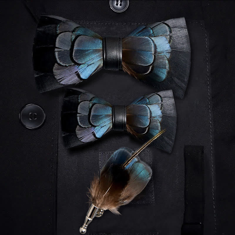 MidnightBlue Mysterious Feather Bow Tie with Lapel Pin - Parent-Child Set - image 4
