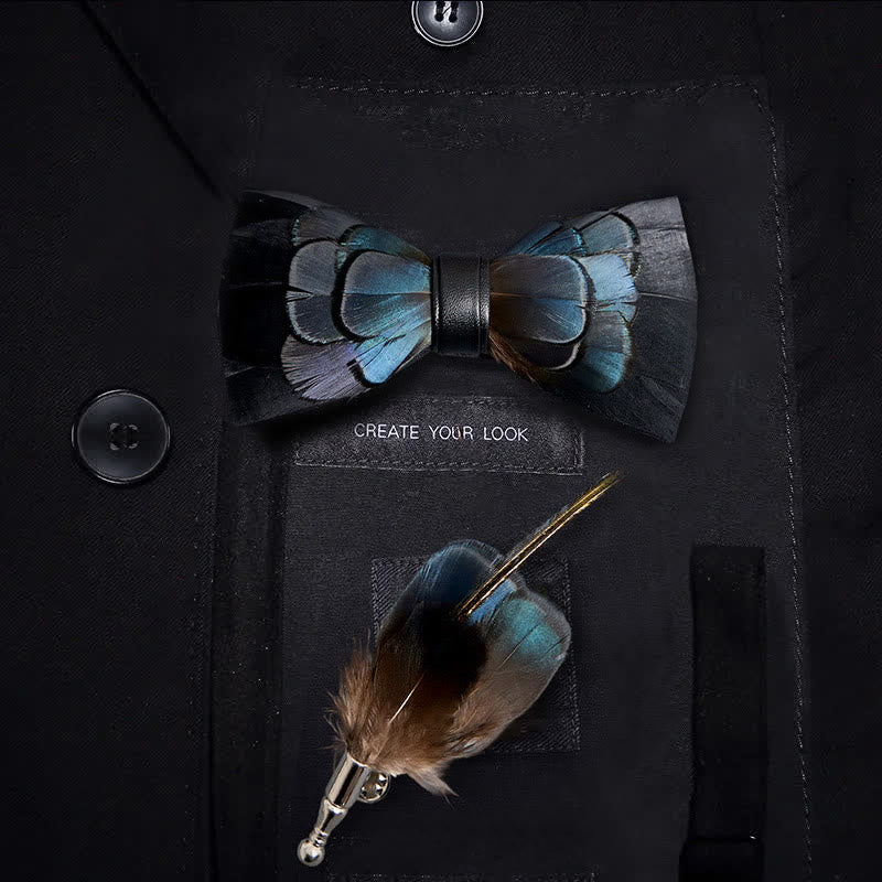MidnightBlue Mysterious Feather Bow Tie with Lapel Pin - Kid - image 3