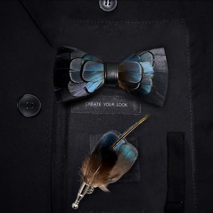 MidnightBlue Mysterious Feather Bow Tie with Lapel Pin - Kid - image 3