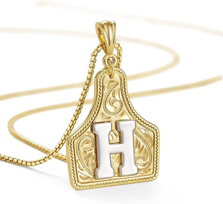 Fashionable Golden Letter Pendant Embossed Necklace - H - image 10