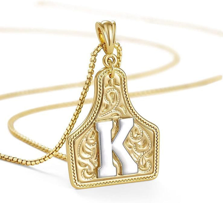 Fashionable Golden Letter Pendant Embossed Necklace - K - image 13