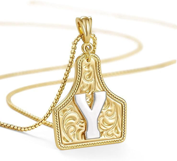 Fashionable Golden Letter Pendant Embossed Necklace - Y - image 27