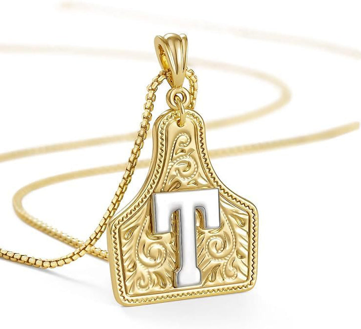 Fashionable Golden Letter Pendant Embossed Necklace - T - image 22