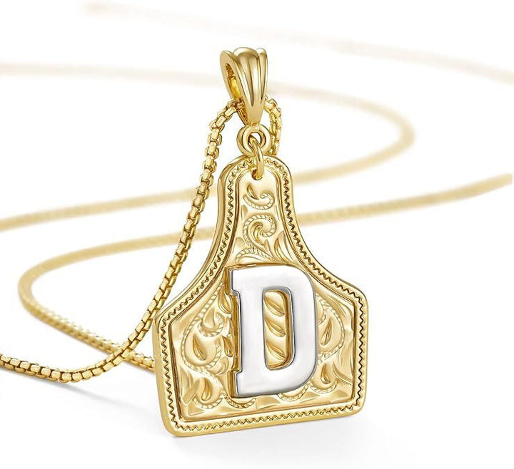 Fashionable Golden Letter Pendant Embossed Necklace - D - image 6