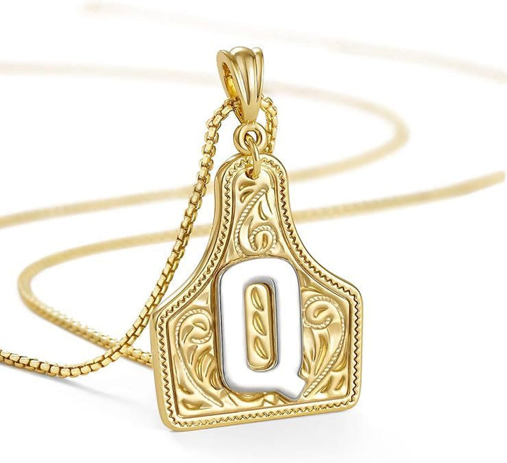 Fashionable Golden Letter Pendant Embossed Necklace - Q - image 19