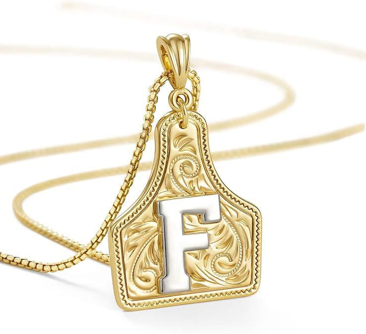 Fashionable Golden Letter Pendant Embossed Necklace - F - image 8
