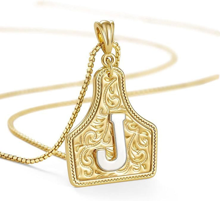 Fashionable Golden Letter Pendant Embossed Necklace - J - image 12