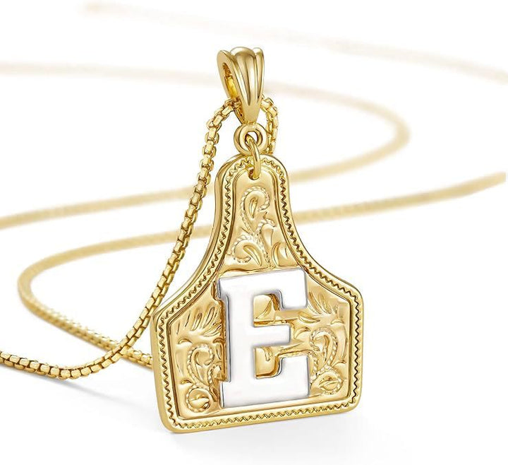Fashionable Golden Letter Pendant Embossed Necklace - E - image 7