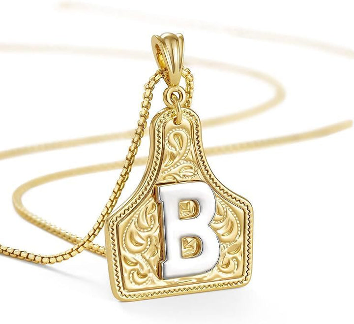 Fashionable Golden Letter Pendant Embossed Necklace - B - image 4