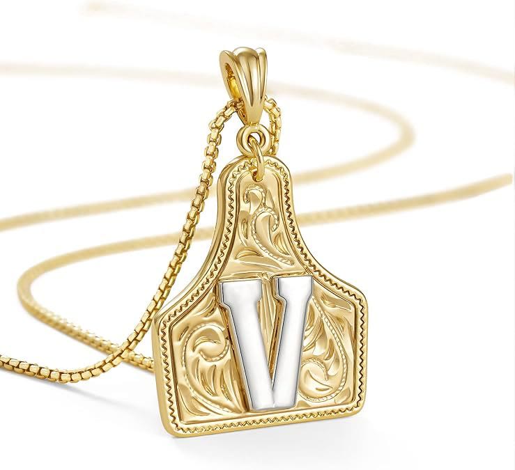 Fashionable Golden Letter Pendant Embossed Necklace - V - image 24