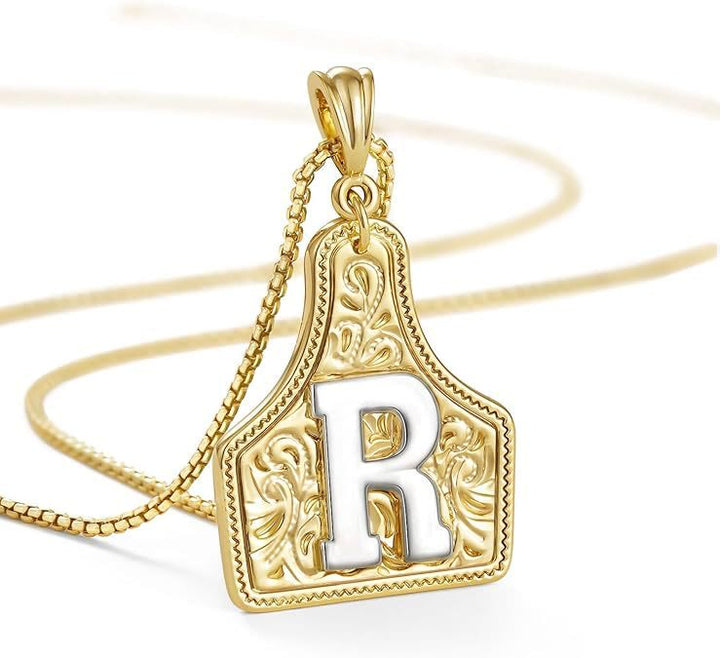 Fashionable Golden Letter Pendant Embossed Necklace - R - image 20
