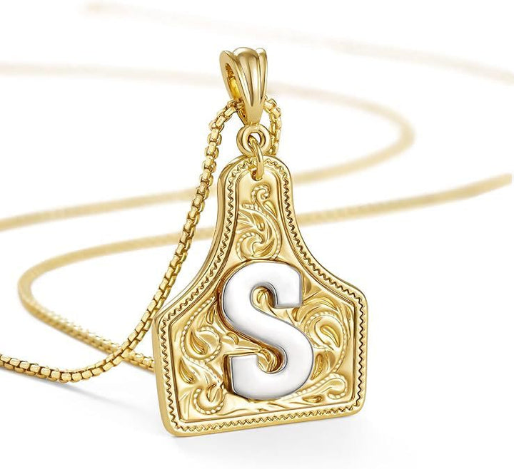 Fashionable Golden Letter Pendant Embossed Necklace - S - image 21