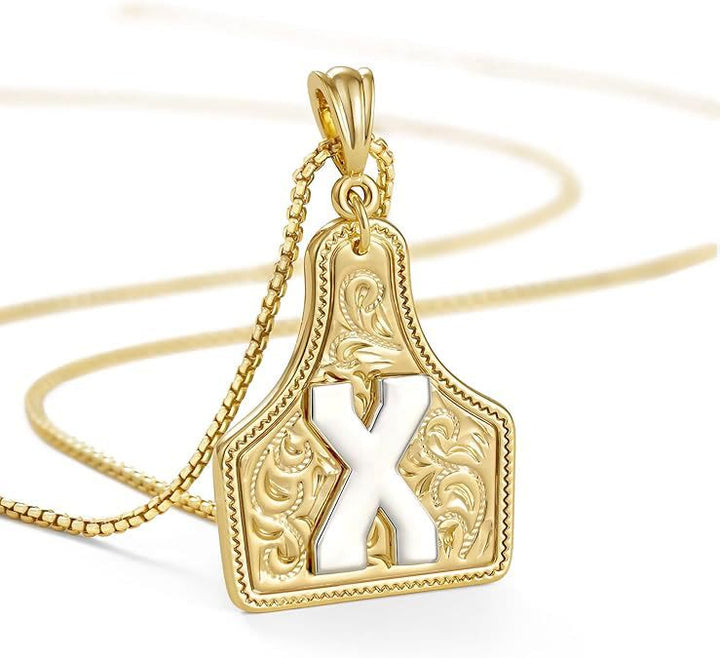 Fashionable Golden Letter Pendant Embossed Necklace - X - image 26