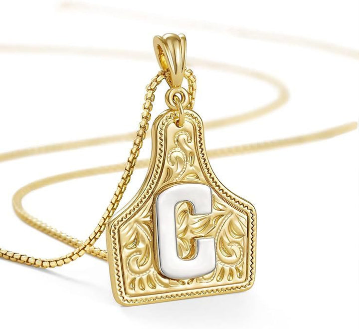 Fashionable Golden Letter Pendant Embossed Necklace - C - image 5