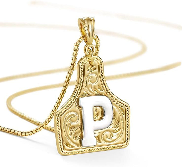 Fashionable Golden Letter Pendant Embossed Necklace - P - image 18