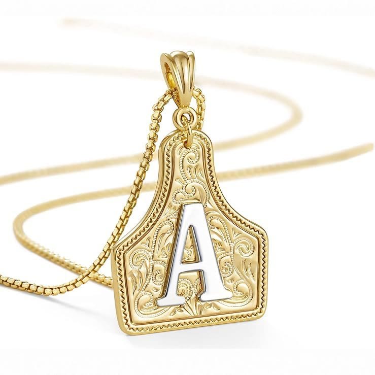 Fashionable Golden Letter Pendant Embossed Necklace - A - image 0