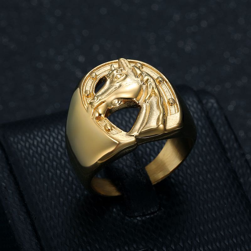 Personalized Golden Horse Head Western Style Ring - image 1