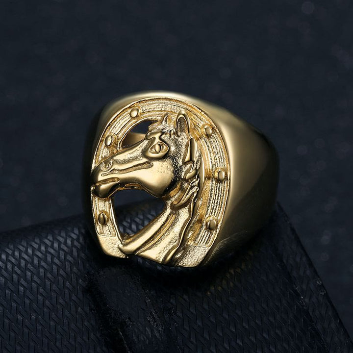 Personalized Golden Horse Head Western Style Ring - Golden Horse Head - #13 - image 0