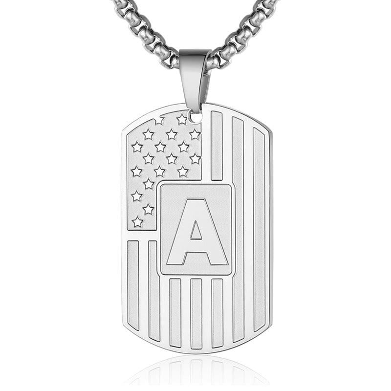 Personalized American Flag Letter Dog Tag Necklace - image 1