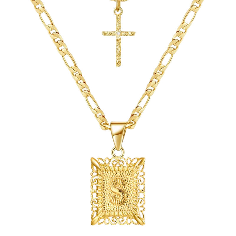 Golden Square Letter & Cross Hollow Necklace Double Chain - S - image 21