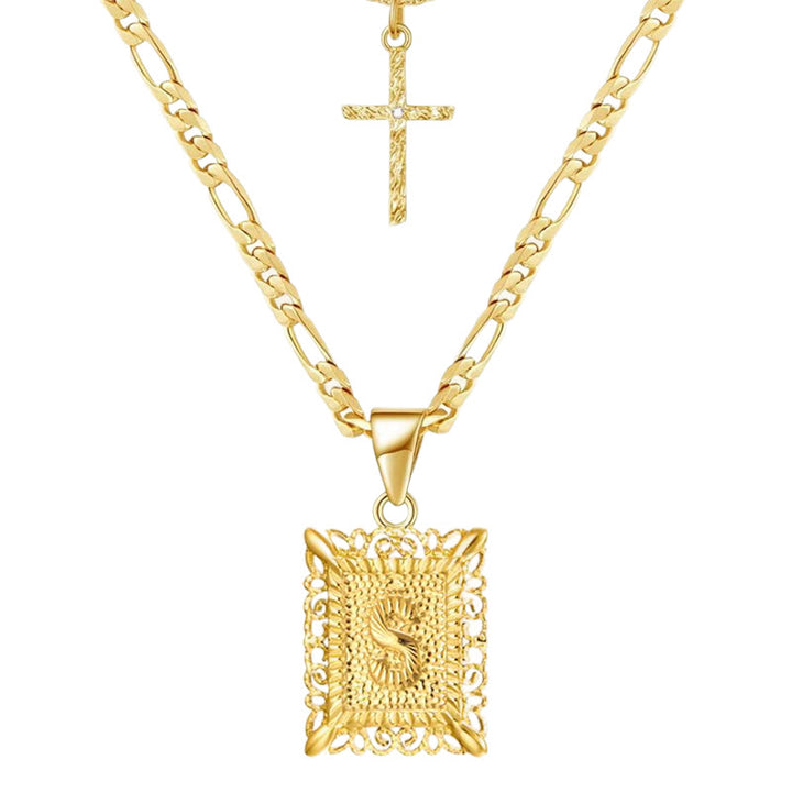 Golden Square Letter & Cross Hollow Necklace Double Chain - S - image 21