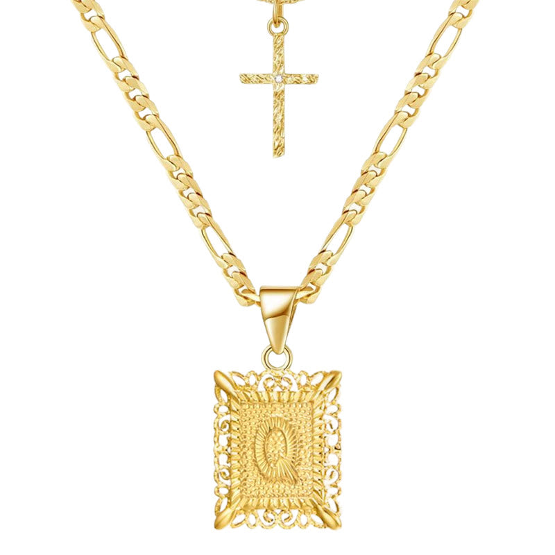 Golden Square Letter & Cross Hollow Necklace Double Chain - Q - image 19