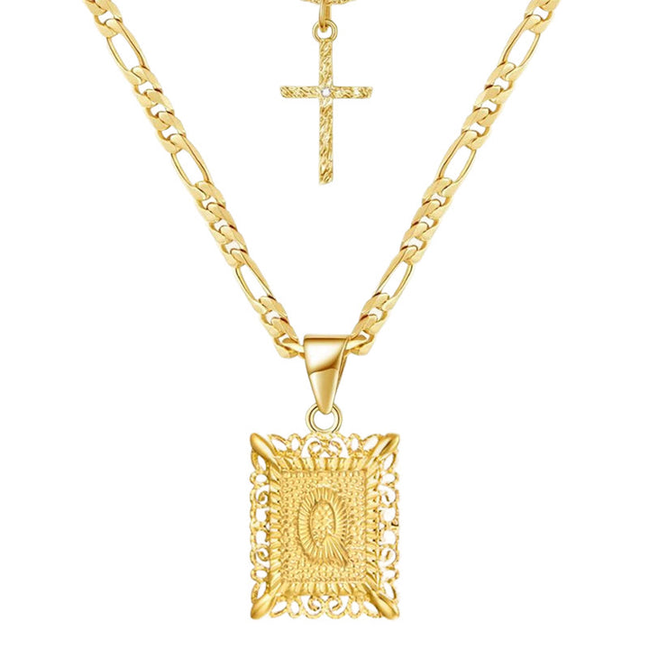 Golden Square Letter & Cross Hollow Necklace Double Chain - Q - image 19