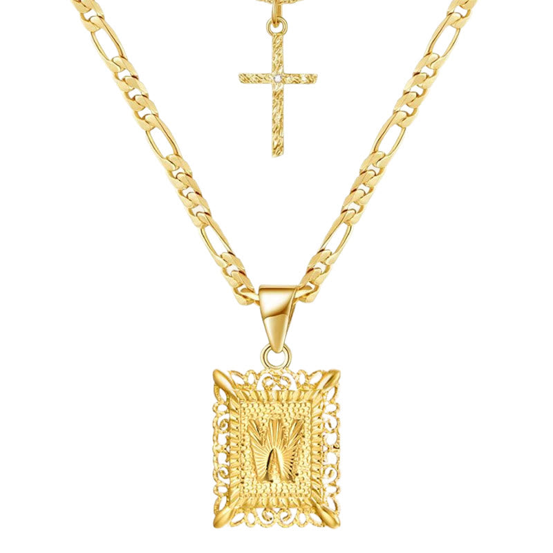 Golden Square Letter & Cross Hollow Necklace Double Chain - W - image 25